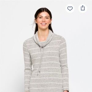 Market & Spruce Light Gray Striped Cowl Neck Sweater